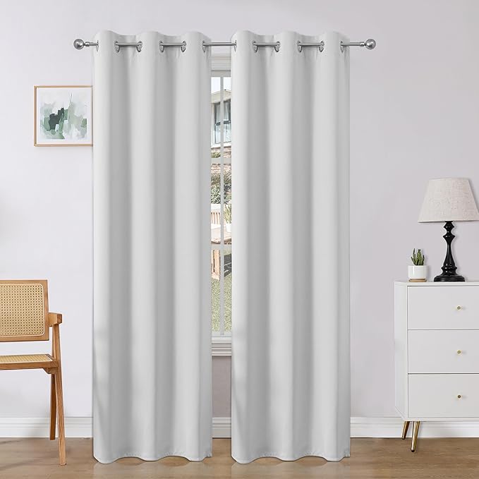Joydeco Blackout Curtains 108 Inches Long 2 Panels Set, Thermal Insulated Long Curtains& Drapes 2 Burg, Room Darkening Drapes for Bedroom Living Room Window (Greyish White, W37 x L108 Inch)