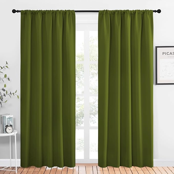NICETOWN Window Curtains Blackout Drapes, Olive, 1 Pair, 52 by 84-Inch, Thermal Insulated Solid Rod Pocket Blackout Curtains/Draperies for Living Room