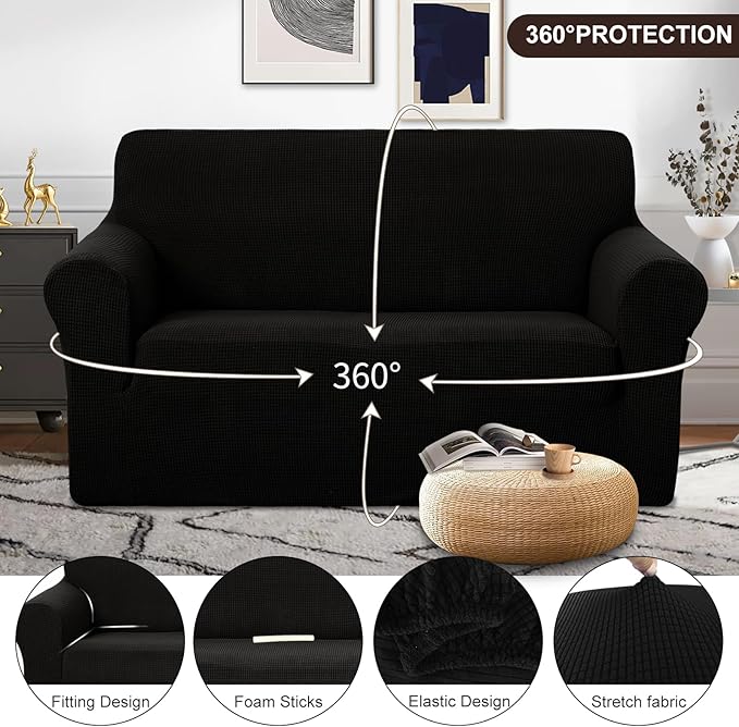 U-NICE HOME Loveseat Cover Stretch Couch Cover Sofa Cover Sofa Slipcover Furniture Protector for 2 Cushion Couch Sofa Pet Friendly(Loveseat, Black)