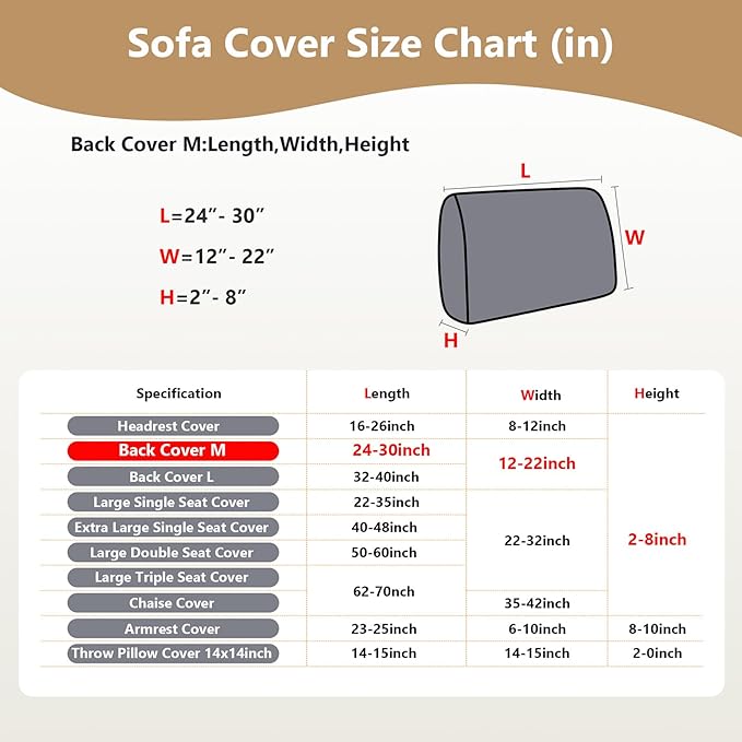 Couch Cushion Covers for Sofa Couch Covers Wear-Resistant Universal Sofa Cover Washable Stretch for Sectional Slipcovers (Texture-Light Coffee,Back Cover M)