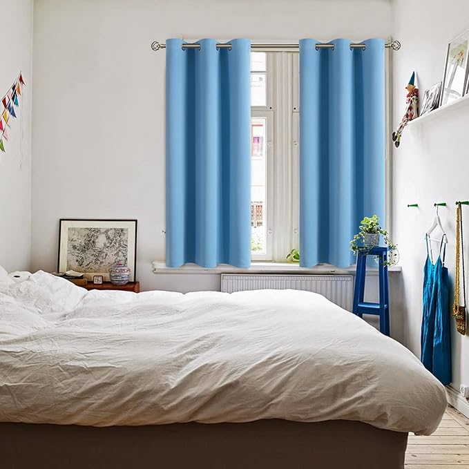 BGment Room Darkening Curtains 45 Inches Long - Grommet Thermal Insulated Drapes Window Treatment Curtains for Bedroom, 2 Panels, 38 x 45 Inch, Sky Blue