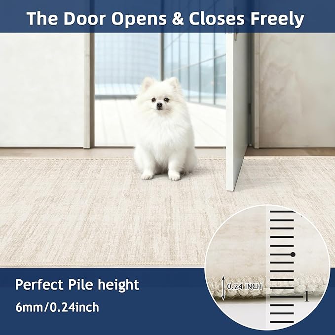 2x10 Runner Rug Non-Slip，Modern Abstract 10ft Washable Runner Rugs for Hallways, Ultra-Thin Long Kitchen Rug Runners,Stain Resistant Floor Carpet for Bedroom,Laundry Room,Entryway（Beige,2'x10'）