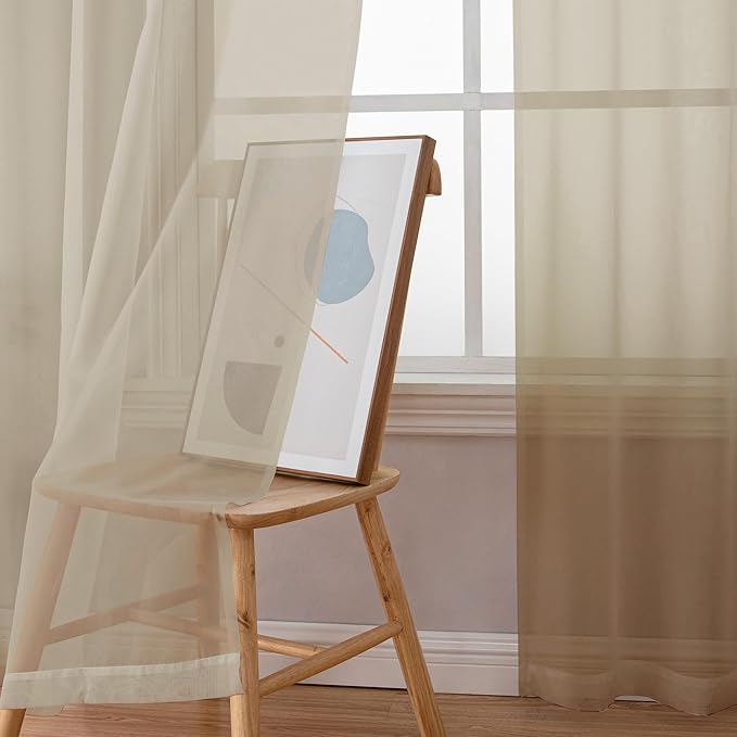 OWENIE Sheer Curtains 72 Inches Long for Bedroom Living Room, Rod Pocket Fimly Solid French Door Curtains Set of 2, Elegant Taupe Voile Curtains Panels Window Treatments, 42" Width