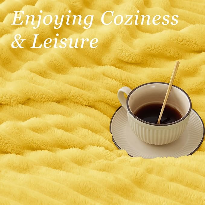 BEDELITE Twin Blanket for Couch & Bed, 300GSM Soft & Warm Fleece Blanket, Decorative and Giftable Striped Custard Yellow Blankets for Women, Men, 60"x80"