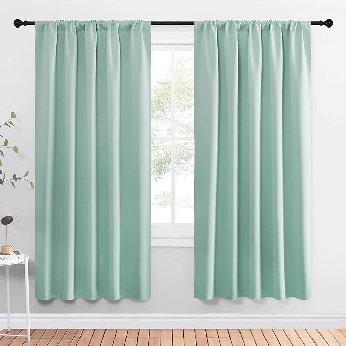 NICETOWN Window Curtains Blackout Drapes, Aqua Blue, 1 Pair, 52 by 72-Inch, Thermal Insulated Solid Rod Pocket Blackout Curtains/Draperies for Living Room
