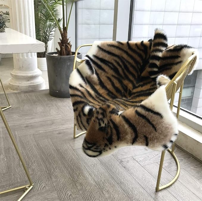 Tiger Print Area Rug Faux Cowhide Skin Hide Animal Printed Rugs Cute Carpet Nonslip Mat Premium Quality Rug and Chair Cover 35.4x43.3inch