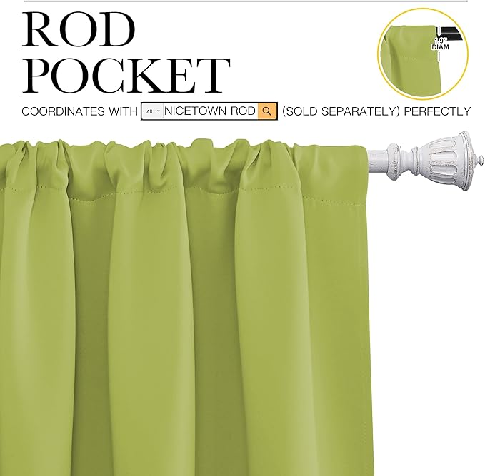 NICETOWN Blackout Curtain Panels for Living Room - Thermal Insulated Rod Pocket Top Blackout Drapes for Kid's Room (1 Pair, 42 x 84 Inch, Fresh Green)