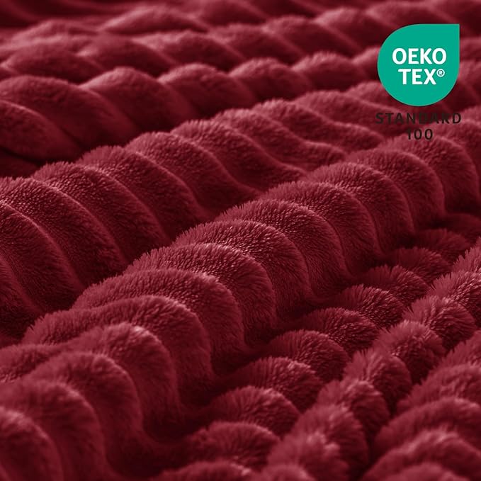 BEDELITE Fleece Blanket Twin Size – 3D Ribbed Jacquard Soft and Warm Decorative Fuzzy Blankets – Cozy, Fluffy, Plush Lightweight Throw Blankets for Couch, Bed, Sofa(Burgundy, 60x80 inches)