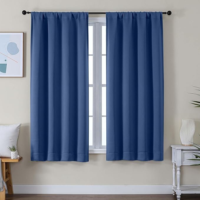 Simplebrand Ava Royal Blue Short Blackout Curtains for Bedroom 63 Inches Long 2 Panels Set, Solid Thermal Insulated, Energy Saving Window Treatment Curtains Blackout Drapes, W40 x L63 Inch, Royal Blue