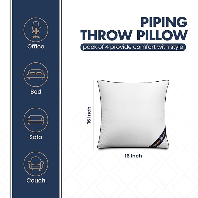 Utopia Bedding Throw Pillow Inserts (Pack of 4, White), 16 x 16 Inches Decorative Indoor Pillows for Sofa, Bed, Couch, Cushion Sham Stuffer