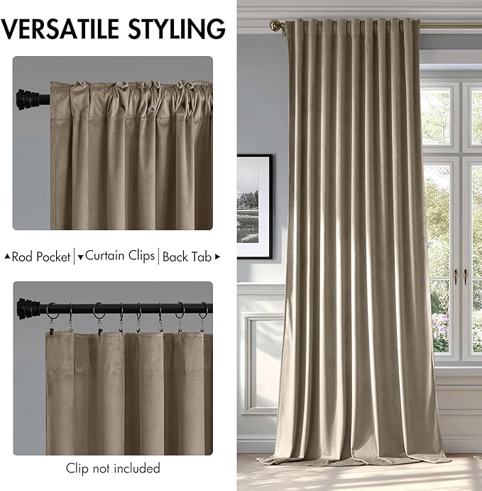 MIULEE Taupe Velvet Curtains 84 inches - Luxury Blackout Curtains for Bedroom Living Room Thermal Insulated Super Soft Window Drapes Rod Pocket & Back Tab, W52 x L84 inches, 2 Panels