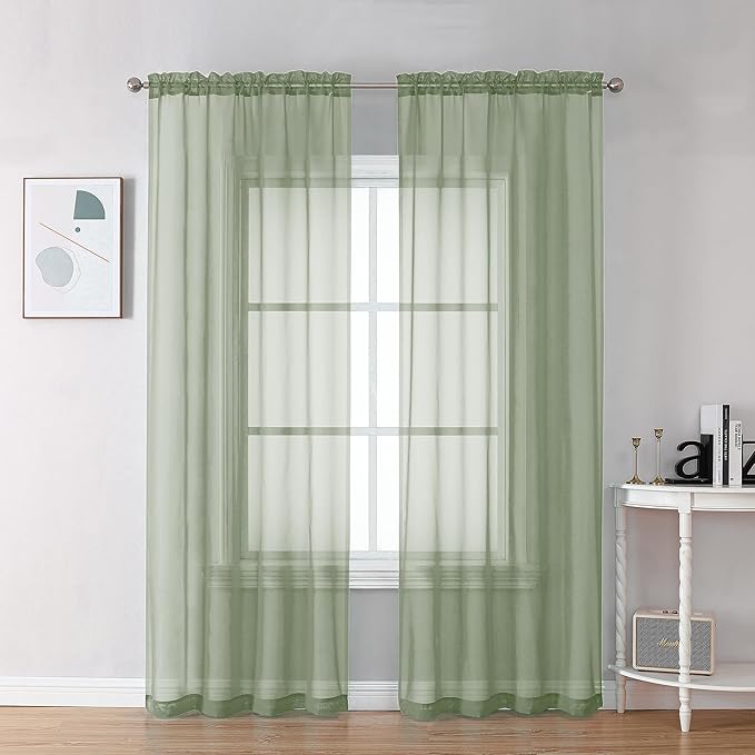 OVZME Bedroom Curtains 2 Panel Sets 84" Inch Length - Transparent Light Weight Soft Window Treatment Panels for Study Room/Living Room/Guest Room, Sage Green, Per Panel W42 X L84 inches