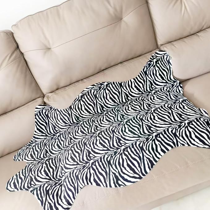 Faux Fur Zebra Animal Print Rug Perfect Throw Area Rug Carpet Floor Mat for Office/Kids Room/Under Tables/Smaller Area 3.6x2.3 feet