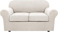 H.VERSAILTEX 3 Piece Stretch Sofa Covers for 2 Cushion Loveseat Couch Covers for Living Room Sofa Slipcovers (Base Cover Plus 2 Seat Cushion Covers) Thicker Jacquard Fabric(Medium Sofa, Ivory)