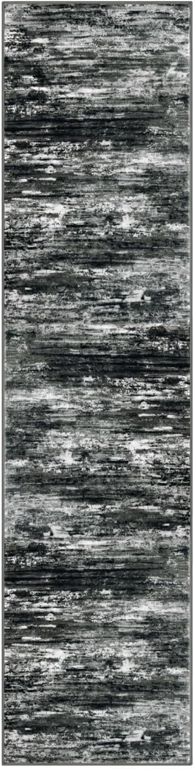 KOZYFLY Modern Abstract Washable Rug Runner 2.6x10 Hallway Rug Runner Non-Slip Soft Kitchen Runner Rugs, Black Grey Striped Carpet for Entryway Bathroom Laundry Room Foyer