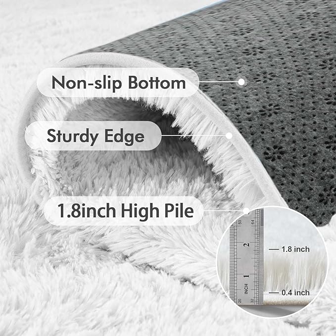 Area Rugs for Living Room, 6x9 Feet Soft Fluffy Shagg Plush Rug High Pile Large Indoor Modern Non-Slip Floor Carpet for Bedroom Nursery Kids Home Room Dorm Decor Aesthetic White