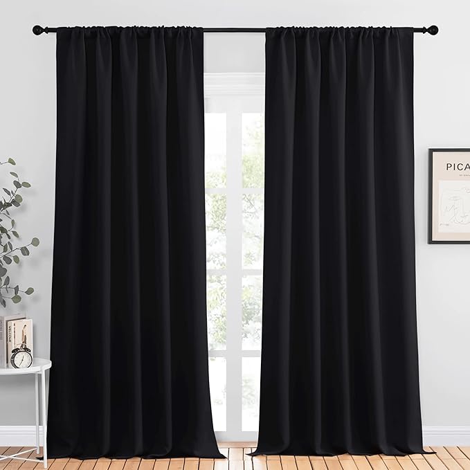 NICETOWN Black Out Window Curtains - Solid Home Decor Thermal Insulated Blackout Drapes/Draperies for Bedroom, Privacy Assured Window Treatment (2 Panels, 52 inches Wide by 95 inches Long)