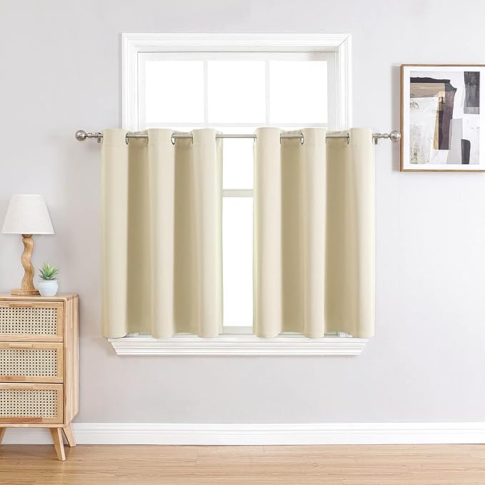 ChrisDowa Small Window Curtains for Kitchen and Bedroom - Grommet Short Thermal Insulated Room Darkening Curtains (2 Panels, Beige, 36 x 24 Inch)