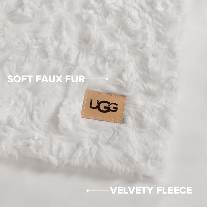 UGG Adalee Faux Fur King Blanket, Double-Sided Fluffy Blanket, Cozy Oversized Throw for Couch, Washable Bedding for California King Bed, Luxury Home Decor, 110" x 90", Natural White