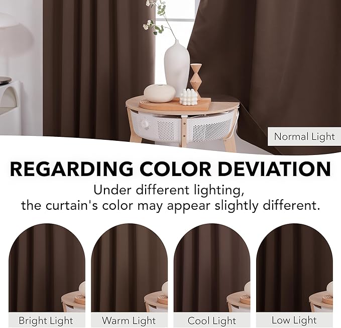 Deconovo Blackout Curtains, Thermal Insulated, W52 x L63 2 Panels, Back Tab, Machine Washable, Room-Darkening Drapes for Bedroom/Living Room Chocolate