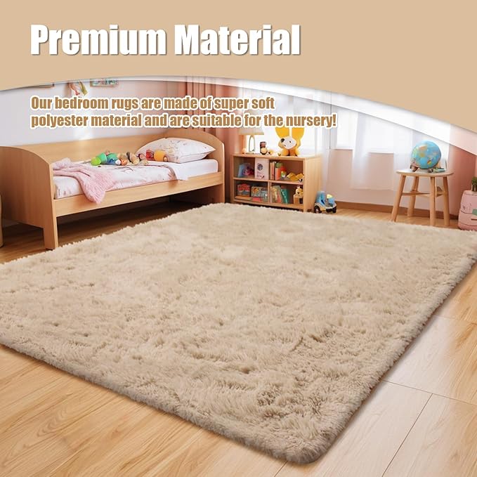 8x10 Fluffy Area Rugs for Living Room,Shag Area Rug for Bedroom,Beige Soft Fuzzy Rug Non-Shedding Indoor Plush Carpet for Kids Bedroom Nursery Home Decor