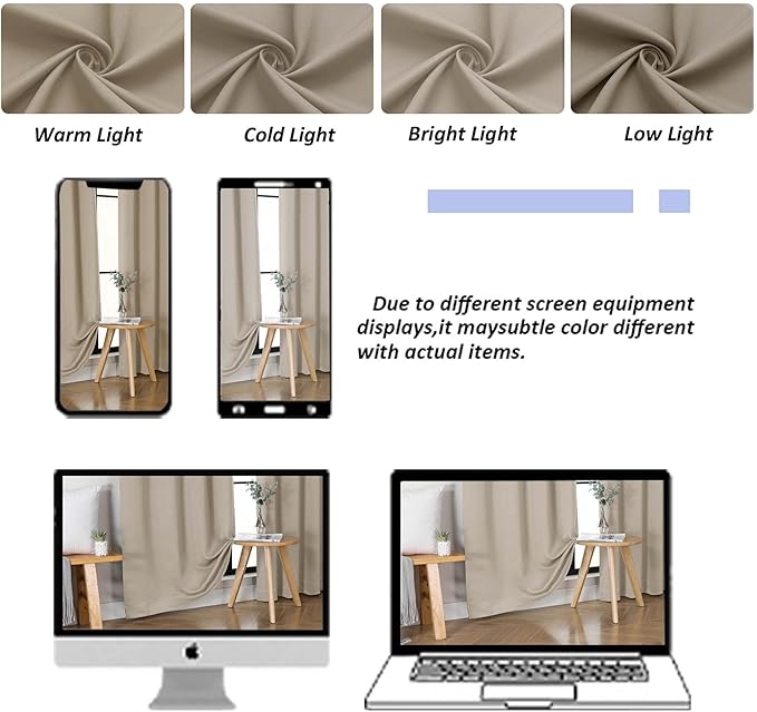 Simplebrand Ava Biscotti Beige Blackout Curtains for Bedroom 63 Inch Length 2 Panels Set, Solid Thermal Insulated Energy Saving Rod Pocket Window Treatment Curtains Blackout Drapes, W40 x L63 Inch