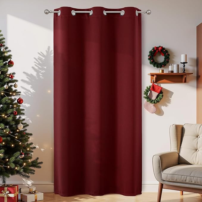 Joydeco Blackout Door Curtain for Doorway Privacy 78 Inches Long, Grommet Closet Curtain for Open Closet, Room Divider for Bedroom Living Room (Burgundy Red, 40Wx78L, 1 Panel)