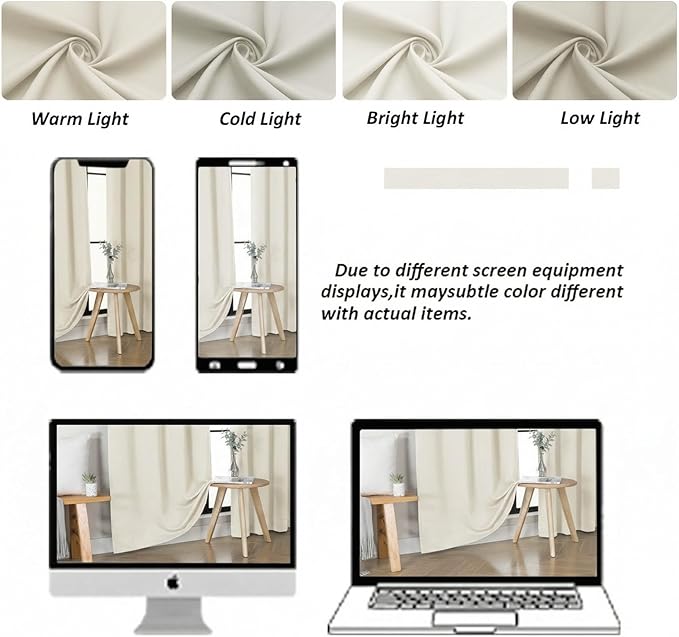 Simplebrand Ava Ivory Light Filtering Curtains for Bedroom 96 Inches Long 2 Panels, Solid Thermal Insulated, Energy Saving Nursery Window Treatment Curtains Light Filtering, W40 x L96 Inch, Ivory