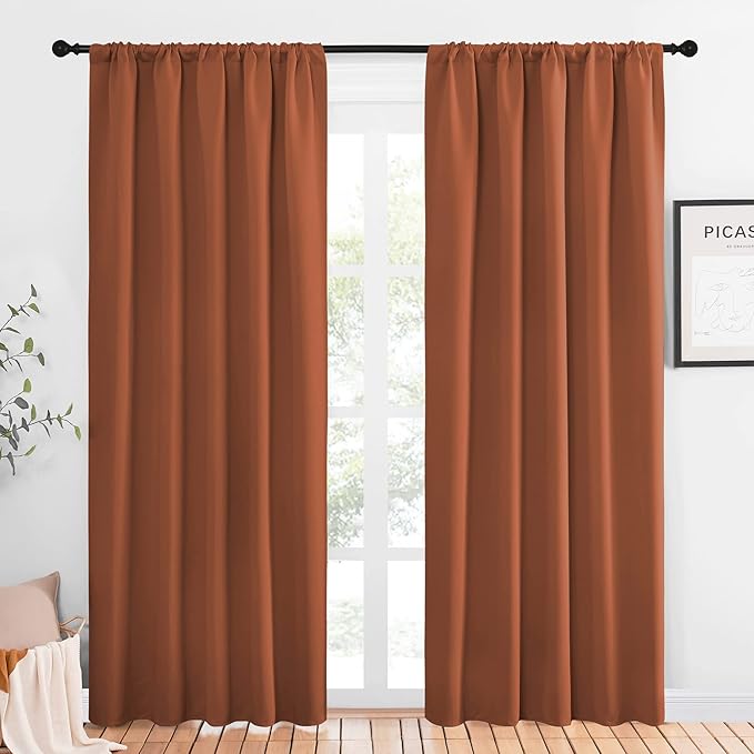 NICETOWN Blackout Curtains and Drapes - Thermal Insulated Solid Rod Pocket Blackout Draperies/Panels (Burnt Orange, 1 Pair, 52 by 84 inches)