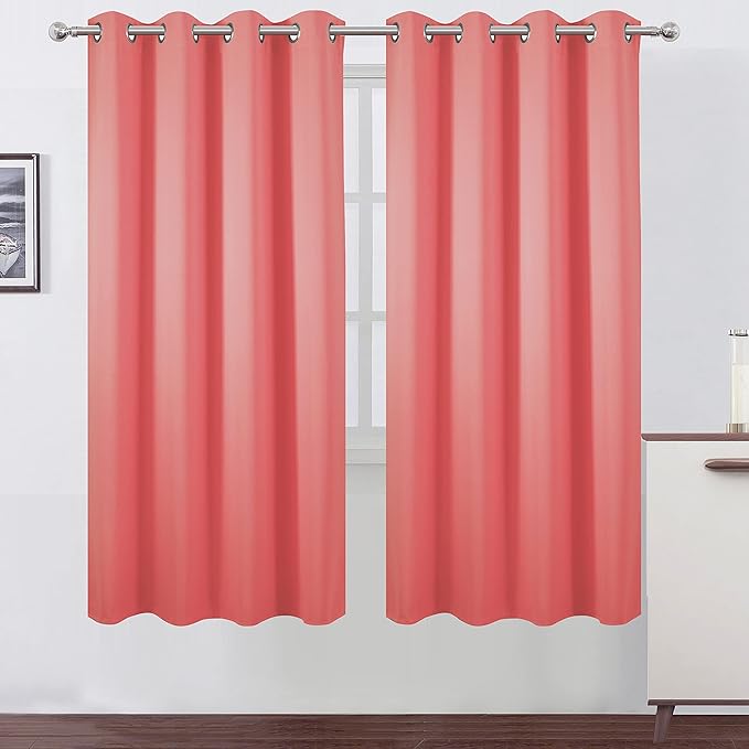LEMOMO Coral Thermal Blackout Curtains/52 x 72 Inch/Set of 2 Panels Room Darkening Curtains for Bedroom