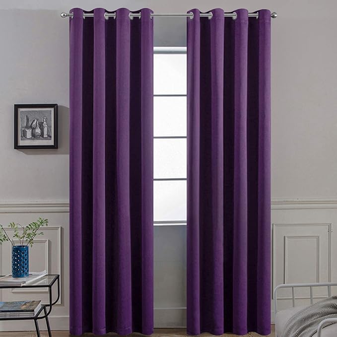 Yakamok Soft Room Darkening Grommet Window Drapes Thermal Insulated Light Blocking Blackout Curtains for Bedroom(52Wx96L,Purple,2 Panels)