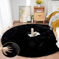 ORINOVA Round Rugs 6ft Faux Rabbit Fur Rug Fluffy Rug for Bedroom Black Faux Fur Machine Washable Area Rugs Living Room Teen Room Home Decor