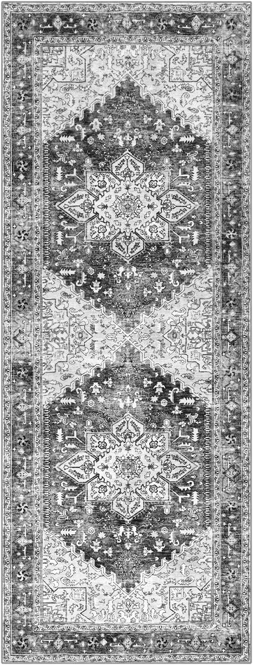 Yamaziot Washable Runner Rug, 2x6 Non-Slip Boho Vintage Hallway Rug Runner with Rubber Backing, Stain Resistant Distressed Carpet Runner for Bedroom, Kitchen, Laundry, Entrance