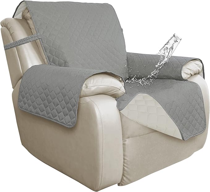 ISSUNTEX Double Protection 100% Waterproof Recliner Covers for Living Room, Reversible Furniture Protector Recliner Couch Sofa Slipcover for Dogs, Pets, Kids (Oversized Recliner, Light Gray/Ivory)