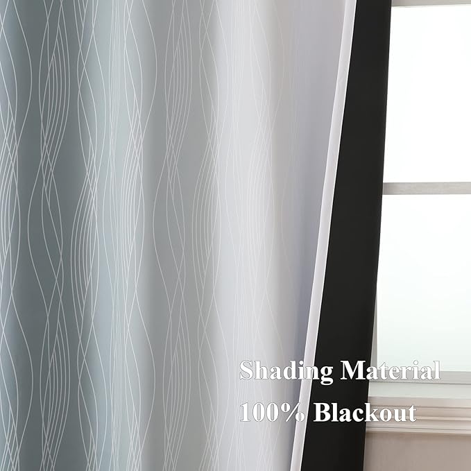 Estelar Textiler Stone Blue and Greyish White Blackout Curtains 96 Inches Long,Full Room Darkening Grommet Curtains for Bedroom,Thermal Insulated Ombre Blackout Drapes for Living Room,52Wx96L,2 Panels