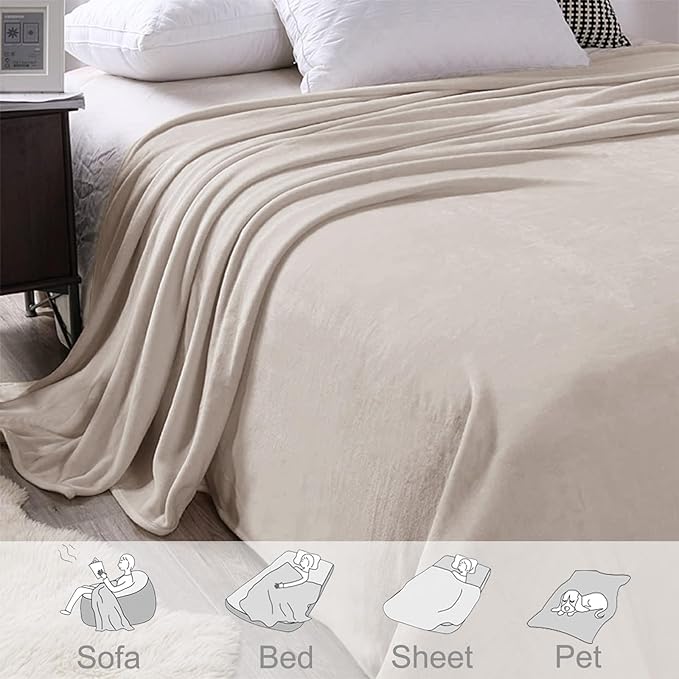 Exclusivo Mezcla Fleece Blankets Queen Size for Bed, Super Soft and Warm, All Season, Cozy, Plush, Lightweight, 90x90 Inches, Camel