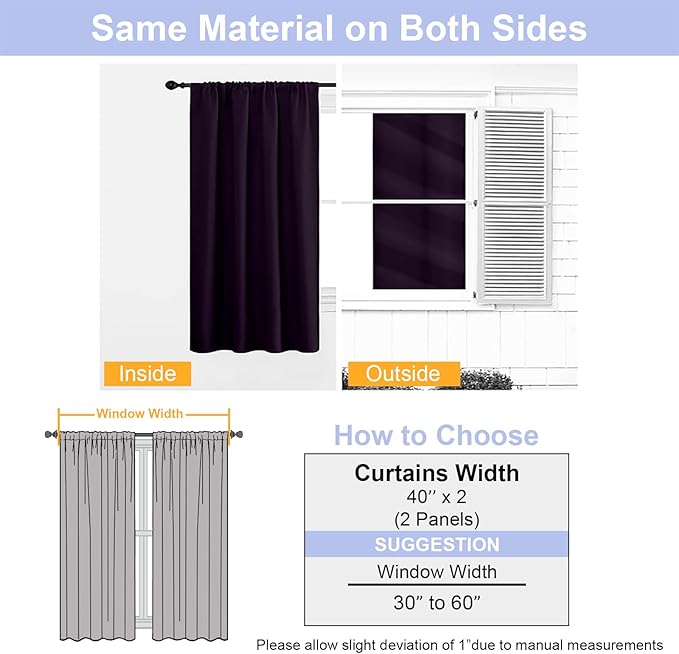 Simplebrand Ava Blackberry Short Blackout Curtains for Bedroom 54 Inches Long 2 Panels Set, Solid Thermal Insulated, Energy Saving Window Treatment Curtains Blackout Drapes, W40 x L54 Inch, Blackberry