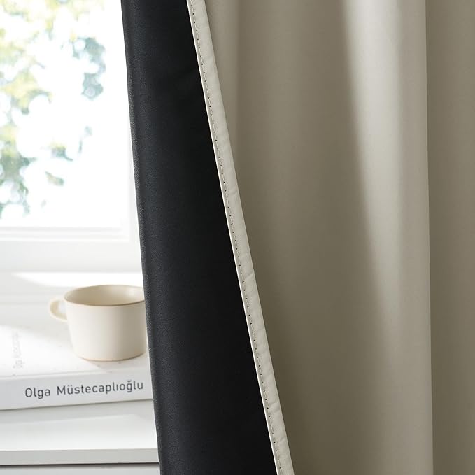 RYB HOME 100% Blackout Short Curtains for Small Window, Thermal Insulated Total Room Darkening Noise Reducing Curtains for Basement Bathroom RV Cars, 29 inches Wide by 30 inches Long, Natural