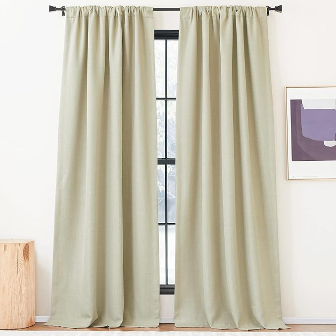 NICETOWN Room Darkening Living Room Curtains 96 inches Long, Pinch Pleated Curtains Faux Linen Blend Light Blocking Noise Canceling Drapes for Bedroom, Linen Beige, W52 x L96, 2 Panels