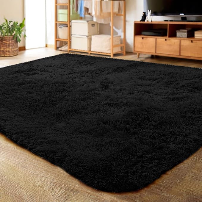 LOCHAS Ultra Soft Indoor Modern Area Rugs Fluffy Living Room Carpets for Children Bedroom Home Decor Nursery Rug 5x8 Feet, Black