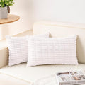 Pack of 2 Corduroy Decorative Throw Pillow Covers 12x24 Inch Soft Striped Pillow Covers Modern Farmhouse Home Decor for Sofa Living Room Couch Bed（White）