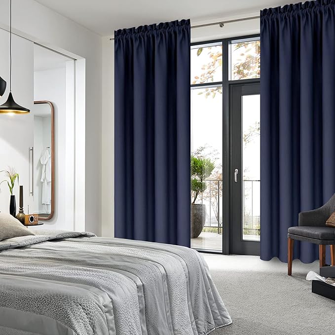 DWCN Navy Room Darkening Blackout Curtains - Thermal Insulated Privacy Energy Saving Window Curtain Drapes 42 x 72 inch Length, Set of 2 Bedroom Living Room Curtains