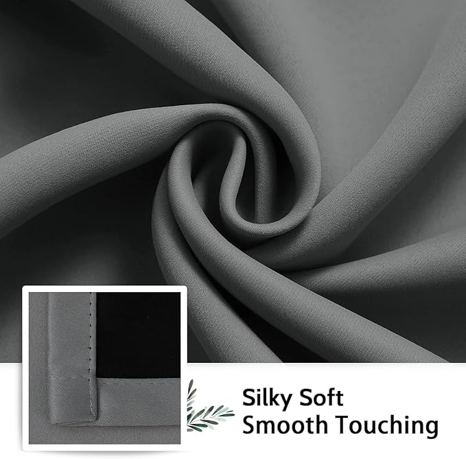 SimpleHome 100% Blackout Curtains for Bedroom,Thermal Insulated Grey Grommet Window Drapes Room Darkening Curtains for Living Room with Black Back,38 x 84 Inch,2 Panels
