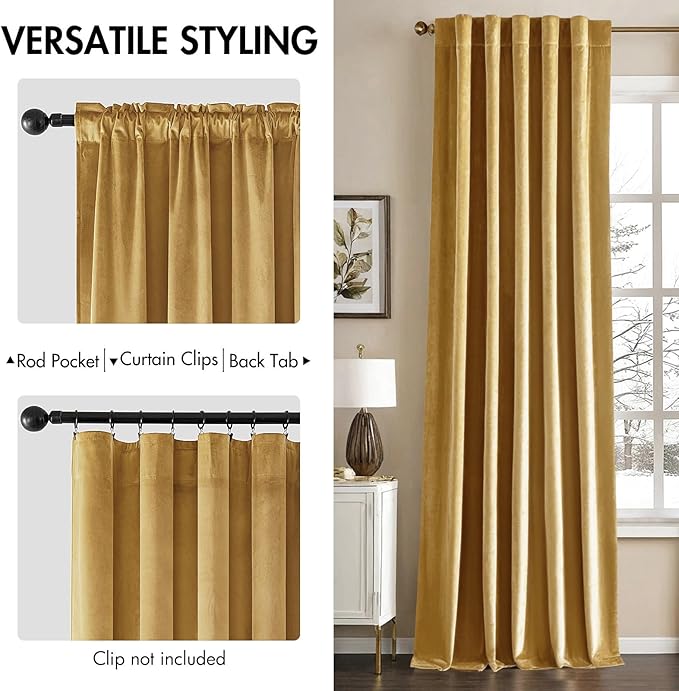 MIULEE Velvet Curtains 84 inches - Luxury Curtains for Bedroom Living Room Room Darkening Thermal Insulated Super Soft Window Drapes Rod Pocket & Back Tab, Golden, W52 x L84 inches, 2 Panels