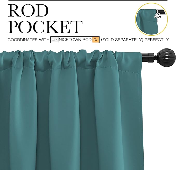 NICETOWN Kitchen Curtains Blackout Drapes & Curtains, Energy Smart Window Treatment Curtain Panels for Bedroom (Sea Teal, 34 in x 54 in (W x L), Set of 2)