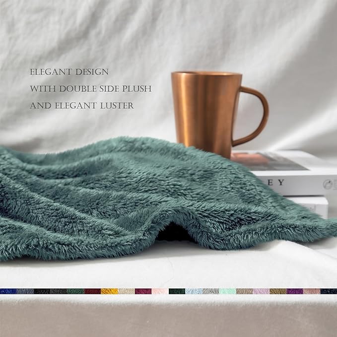 Exclusivo Mezcla Plush Fuzzy Fleece Bed Blanket Queen Size, Super Soft, Fluffy and Warm Blankets for Couch, Bed, All Season (Celadon, 90x90 inches)