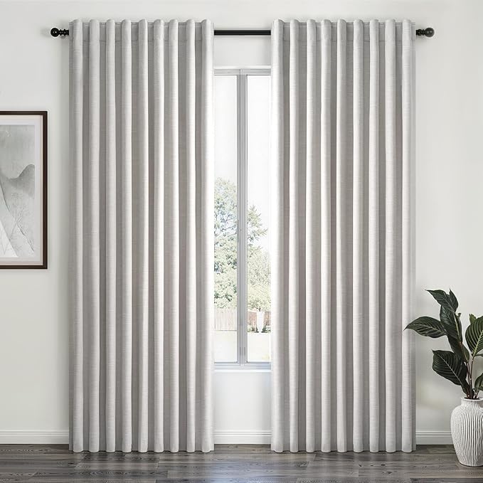 100% Blackout Curtains 70 Inch Wide 90 Inch Long for Living Room Sliding Glass Door Back Tab Pleated Neutral Modern Bedroom Heavy Insulated Large Window Drapes (70" Wx90"Lx2Panels) Grey Beige