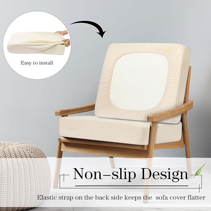 Newwiee Set of 4 Stretch Patio Cushion Covers Sofa Couch Seat Chair Slipcovers Cushion Cover Replacement Furniture Protector for Pets Washable(Beige,Seat Cover,Solid)