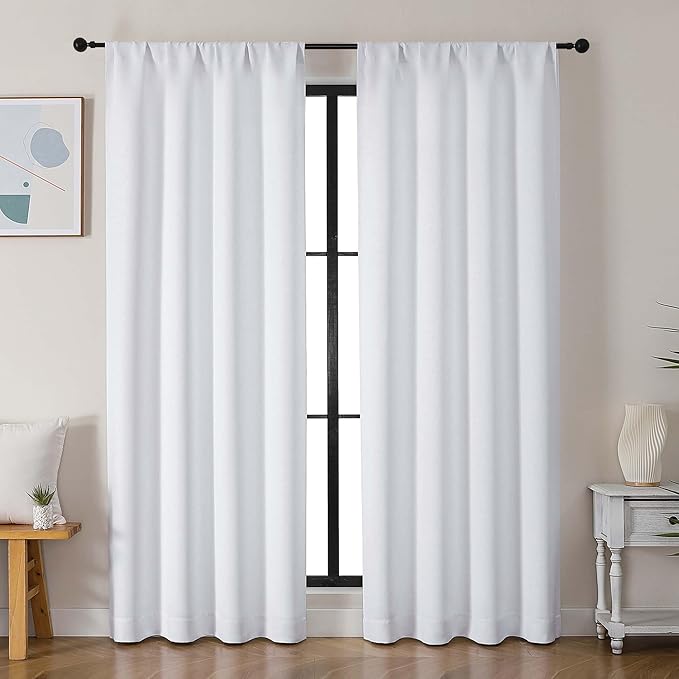 Simplebrand Ava Pure White Curtains for Bedroom 78 Inch Length 2 Panels Set, Light Filtering Window Treatment, Light Filtering Curtain Drapes, Soft Casual Rod Pocket Privacy Curtains, W40 x L78 Inch