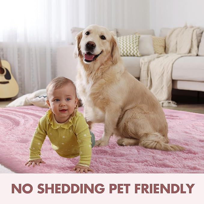 4x6 Ft Pink Rugs for Bedroom Girls, Shag Fluffy Area Rug for Living Room, Ultra Soft Furry Rug Indoor Carpet for Kids Room Nursery Home Decor